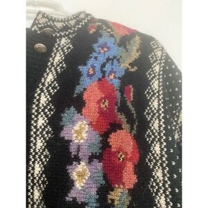 Lovely Icelandic Design 100% Wool ButtonUp Intarsia Floral Jacket Lined M Rare